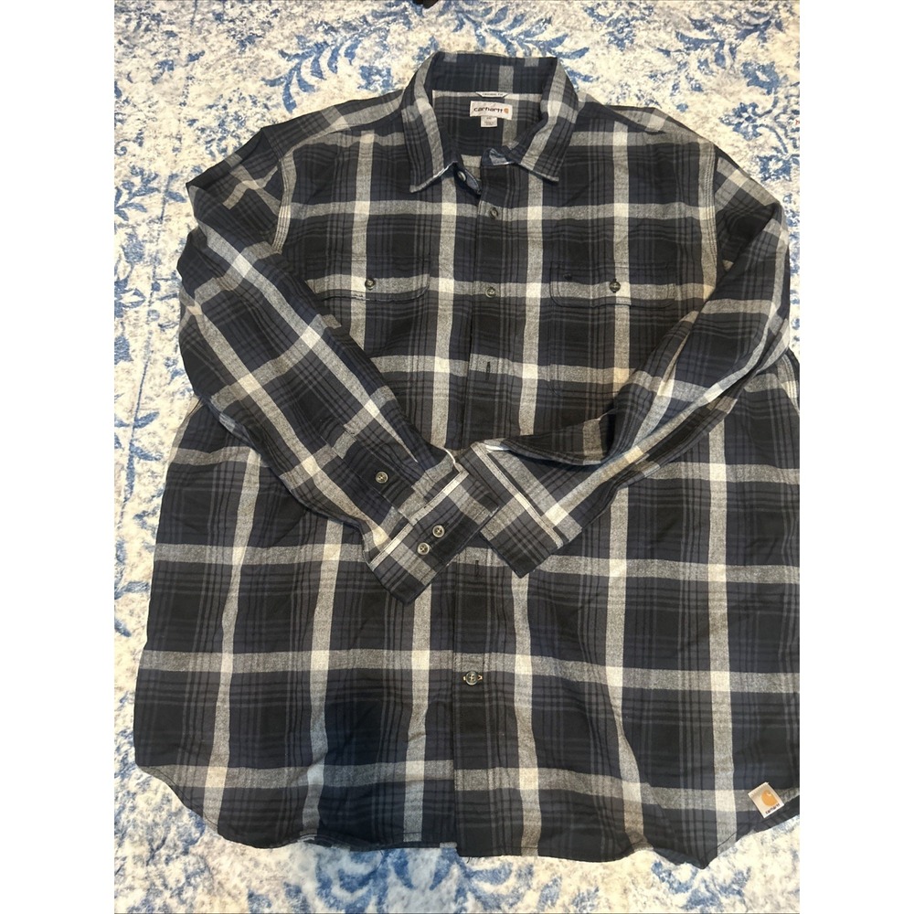 Carhartt Men's 2XL Original Fit Long Sleeve Flannel Button Down Brown Heavy j382